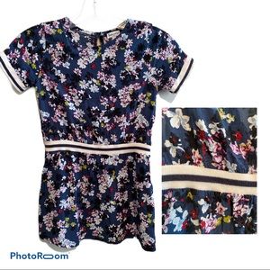 Navy Blue Floral Print Girls Dress